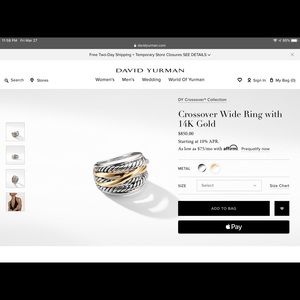 ISO size 7 David Yurman wide crossover ring